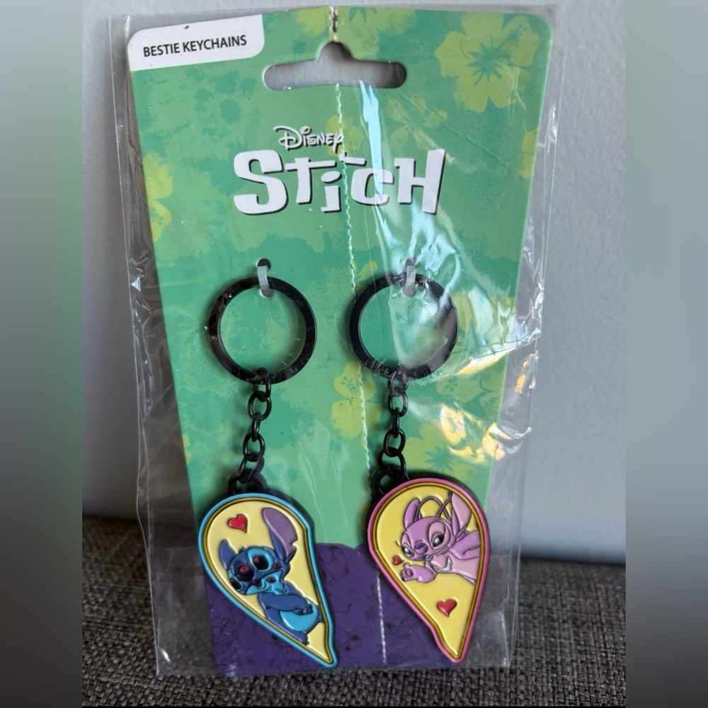 Disney Stitch Blue and Purple Heart Keychains